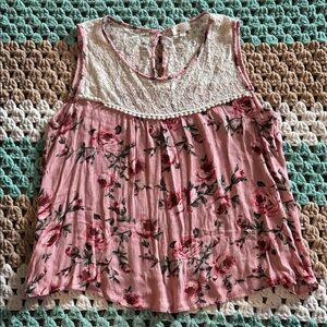 Floral Lace Pink Sleeveless Top Shirt Womans sz 2X Plus